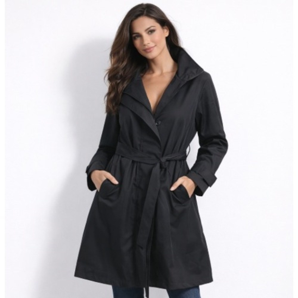 Rebecca Minkoff Womens Medium Black Belted Funnel Neck Trench Coat Jacket RM-704